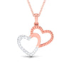Front View of Platinum of Rose double Heart Pendant with Diamonds JL PT P 8111
