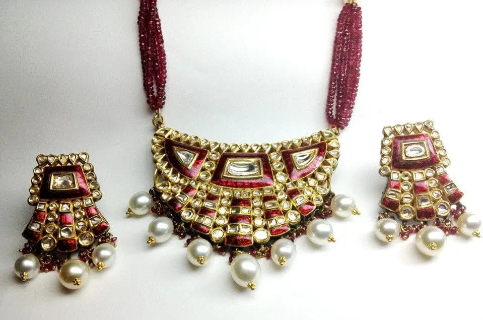 Royal Thepta style Diamond Polki Pendant Set by Suranas Jewelove - Suranas Jewelove
