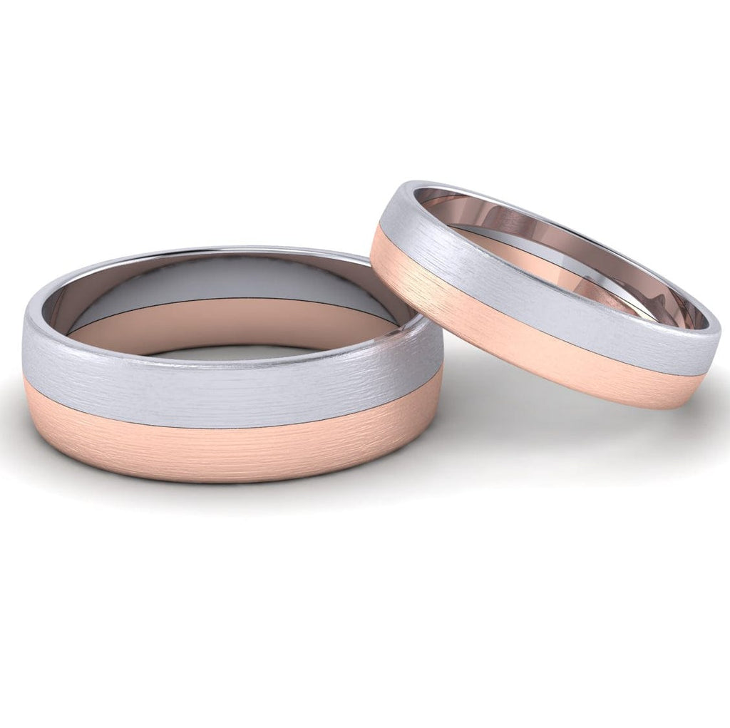 Front View of Simple Platinum & Rose Gold Couple Rings JL PT 634