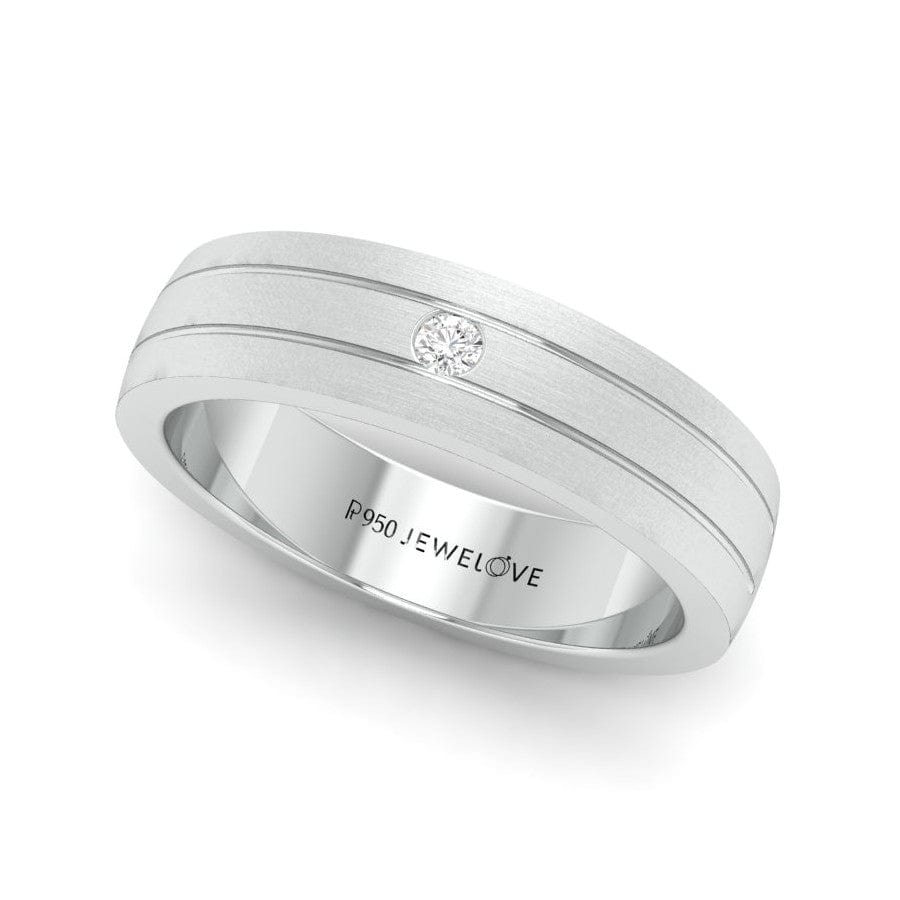 Jewelove™ Rings Men's Band only / SI IJ Single Diamond Matte Finish Platinum Band with Grooves for Men JL PT 665