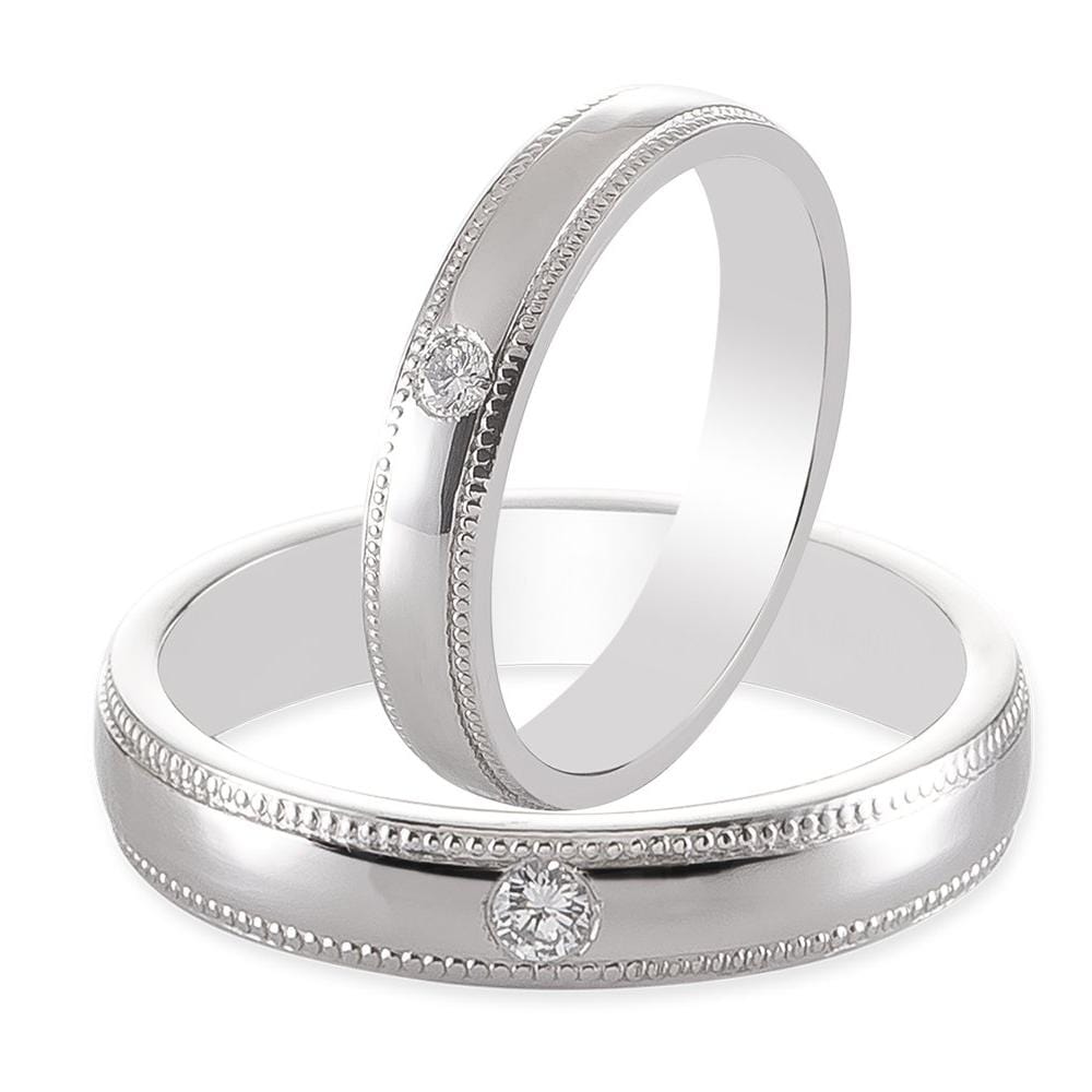 Jewelove™ Rings Both / SI IJ Single Diamond Milgrain Platinum Couple Rings JL PT 539