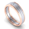Perspective View of Single Diamonds Platinum Couple Rings with Grooves & Rose Gold Edges JL PT 656