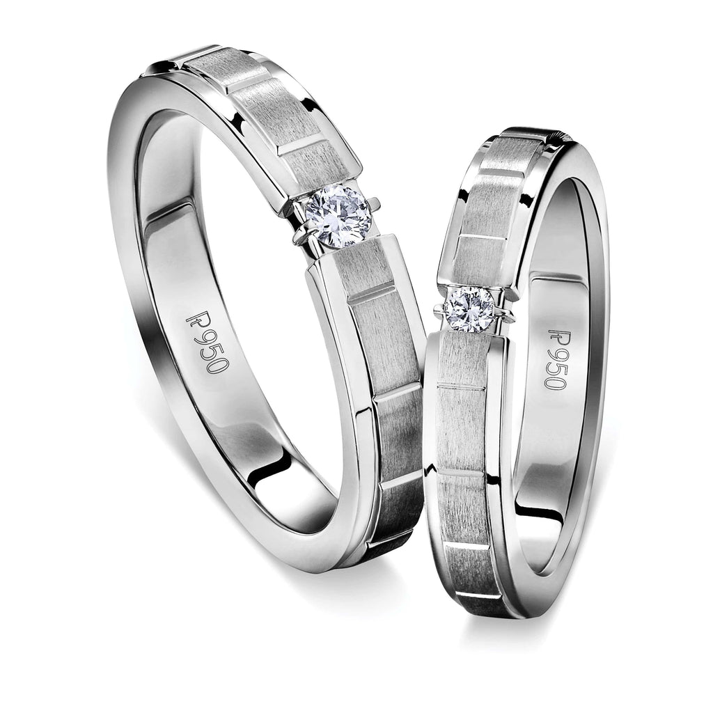 Jewelove™ Rings Both / SI IJ Single Diamond Platinum Love Bands with Satin Finish Grooved JL PT 612