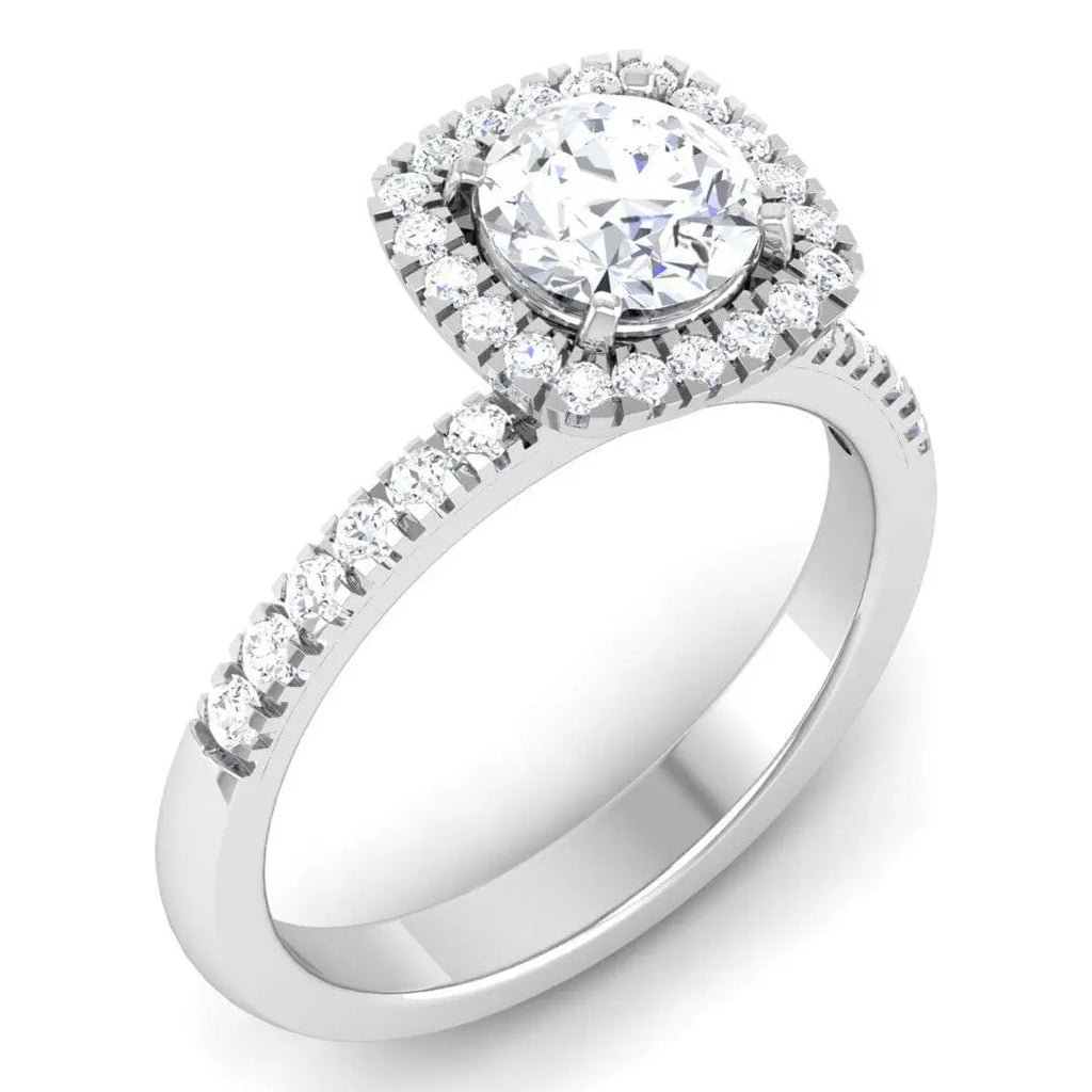 Jewelove™ Rings Women's Band only Single Halo Diamond Solitaire Platinum Setting with Diamonds on the Shank JL PT 497-M