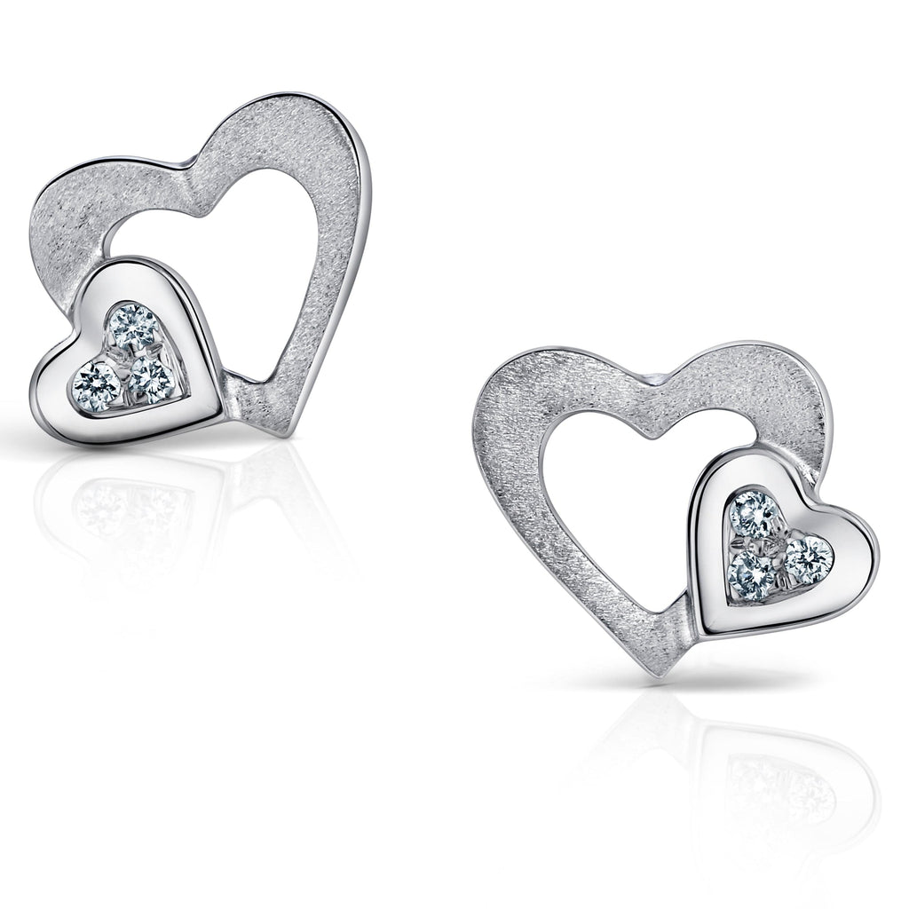 Jewelove™ Earrings SI IJ Small Platinum Heart Earrings with Diamonds JL PT E 220