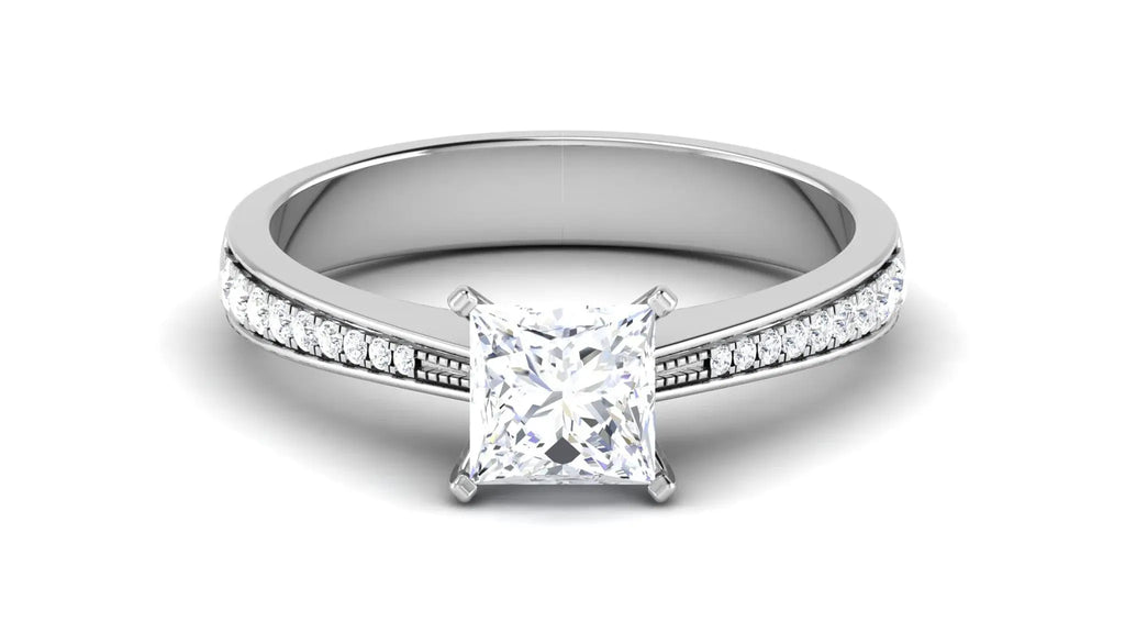 Jewelove™ Rings Women's Band only Solitaire Mounting in Platinum with Diamond Studded Shank JL PT 487-M