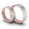 Perspective View of Textured Platinum Couple Rings Bands with a Single  Groove & Rose Gold Base JL PT 644