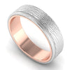 Perspective View of Textured Platinum Couple Rings Bands with a Single  Groove & Rose Gold Base JL PT 644