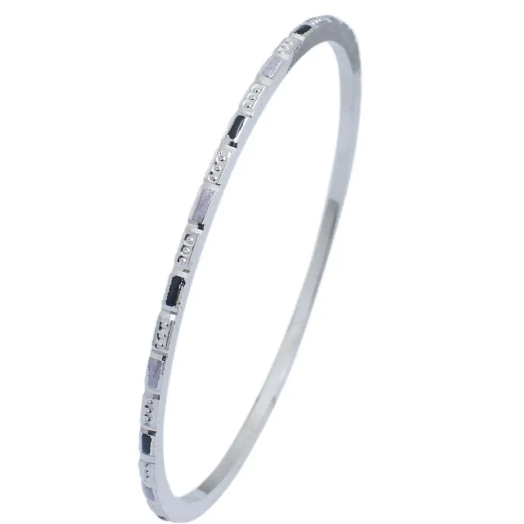 Jewelove™ Bangles & Bracelets Thin Platinum Bangles with Alternate Enamel & Round Cut Diamond Texture JL PTB 629