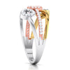 Three Hearts Platinum & Diamond Ring JL PT 553 for Women Perspective View Platinum, One heart is in Yellow rhodium & another is in Pink Gold Rhodium. How the ring looks when seen from the side.