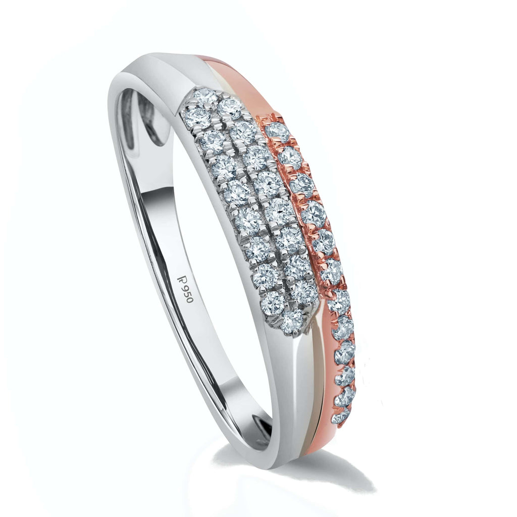 Jewelove™ Rings SI IJ / Women's Band Only Three Row Platinum, Rose Gold & Diamond Ring for Women JL PT 989