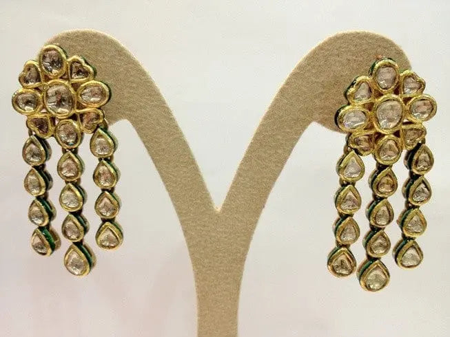 Triple line Uncut Diamond Polki Chandelier Earrings by Suranas Jewelove - Suranas Jewelove

