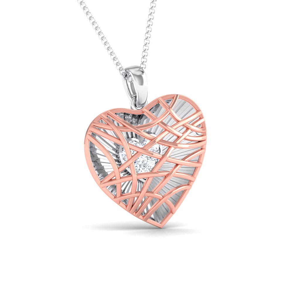 Front Side View of Platinum of Rose Heart Pendant with Diamonds JL PT P 8102