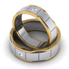 Front View of Unique Shape Platinum Love Bands with Single Diamond & Yellow Gold Border JL PT 648 - Yellow Gold