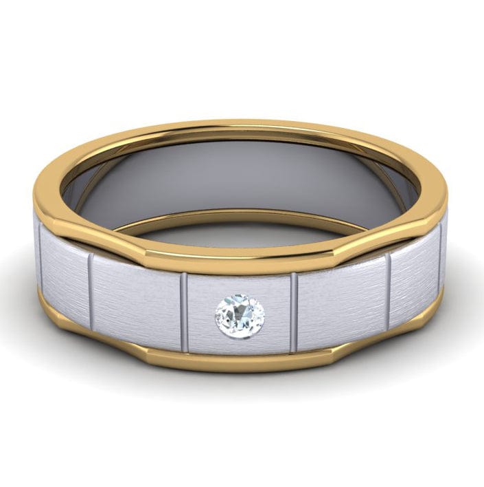 Front View of Unique Shape Platinum Love Bands with Single Diamond & Yellow Gold Border JL PT 648 - Yellow Gold