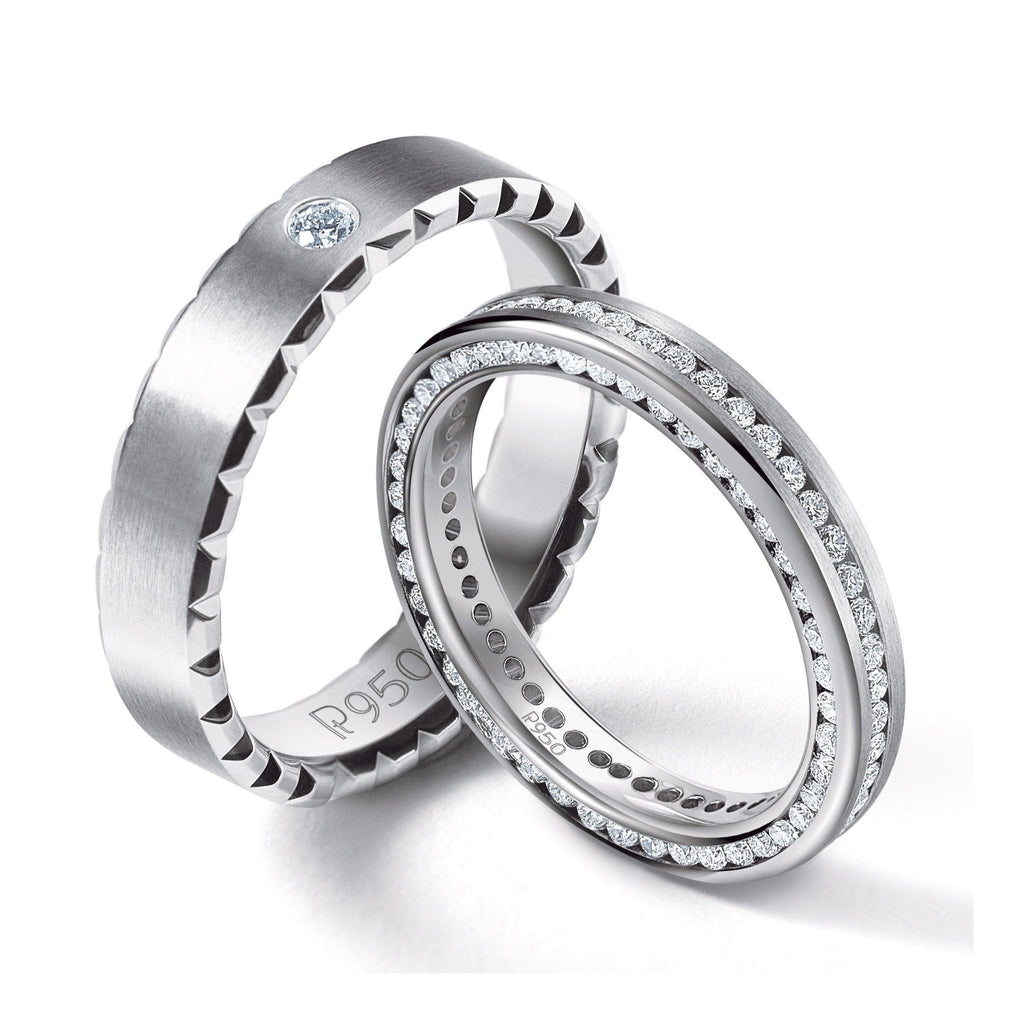 Jewelove™ Rings Both / SI IJ Uniquely Textured Platinum Couple Rings Eternity Style JL PT 528