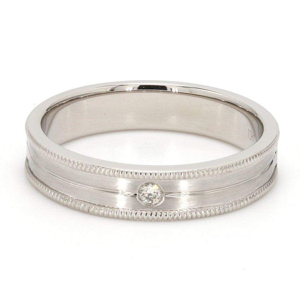 FRONT View of Unisex Designer Platinum Ring with Raised Milgrain Edges & a Single Diamond JL PT 571
