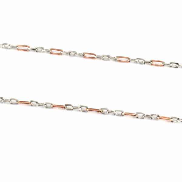 UniSex Platinum & Rose Gold Chain with Three Platinum Links & One Rose Gold Link, Rectangular Links JL PT 735 KP-CH-24, 29 grams. Close Up view. This view shows how the chain looks when seen from close.